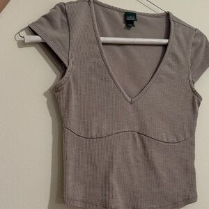 Wild Fable Ribbed V-Neck Bodysuit - Taupe